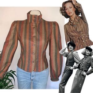 v i n t a g e :: Unique 60s Wool Striped Puff Ballon Sleeve Cropped Jacket